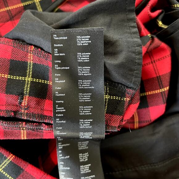 EUC Maje Red Pantya Velvet Piped Plaid Pants Tartan Cropped Check Slim Trouser - Picture 16 of 16